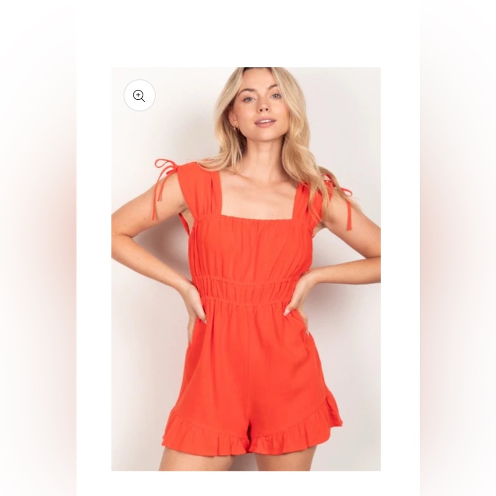 Tomato Sleeveless Ruffle Romper
